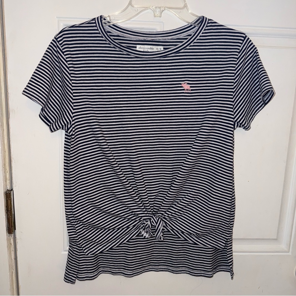 Abercrombie Kids Navy and White Striped Tee with Knot